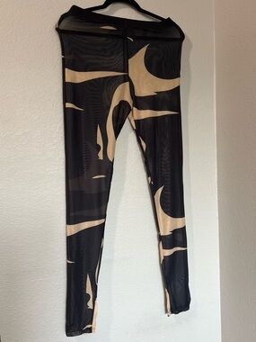 Matte Collection Mesh Swim Cover Up leggings  XL Black Nude Abstract Sheer. Y2K